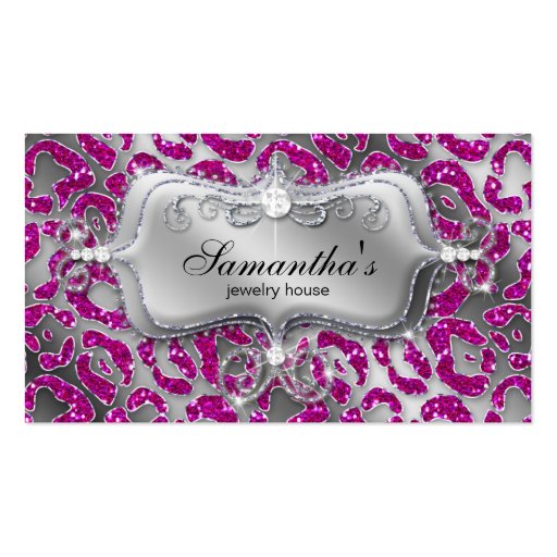 Sparkle Jewelry Business Card Zebra Hot Pink Silve (front side)