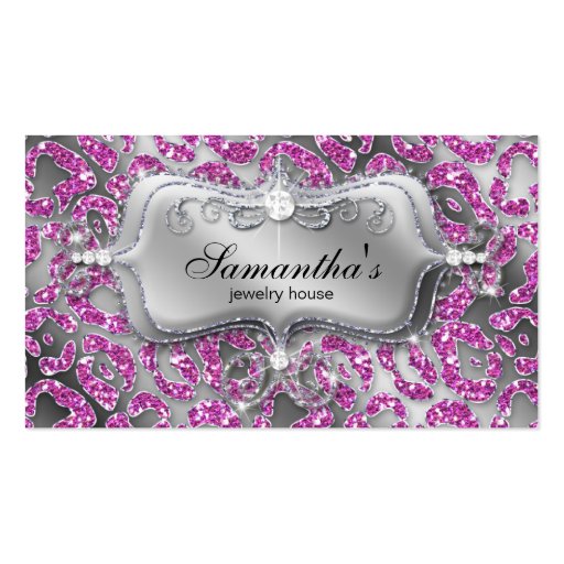 Sparkle Jewelry Business Card Zebra Pink Silver (front side)