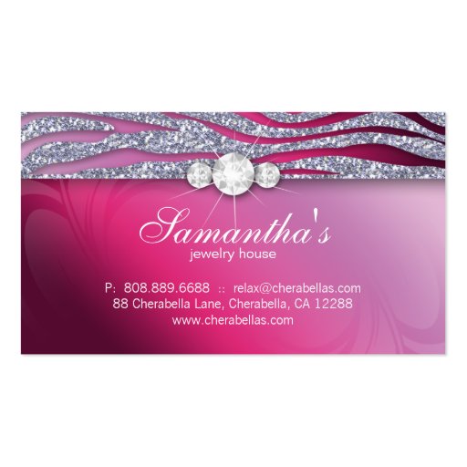 Sparkle Jewelry Business Card Zebra Plum Pink (back side)