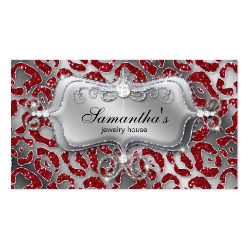 Sparkle Jewelry Business Card Zebra Red Silver (front side)