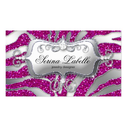 Sparkle Jewelry Business Card Zebra Silver Pink H (front side)