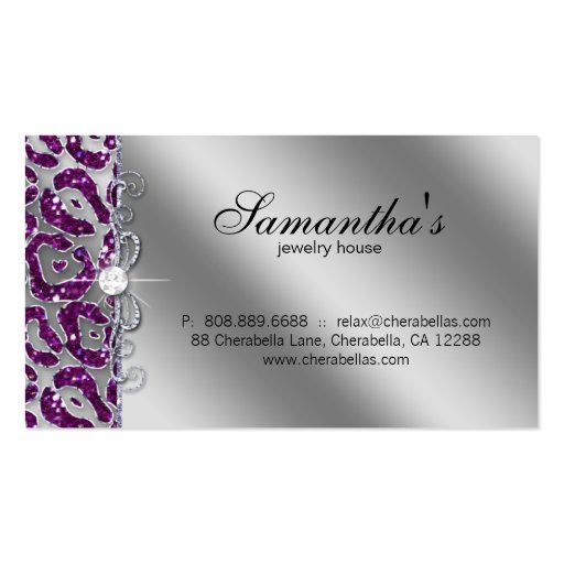 Sparkle Jewelry Business Card Zebra Silver Purple (back side)