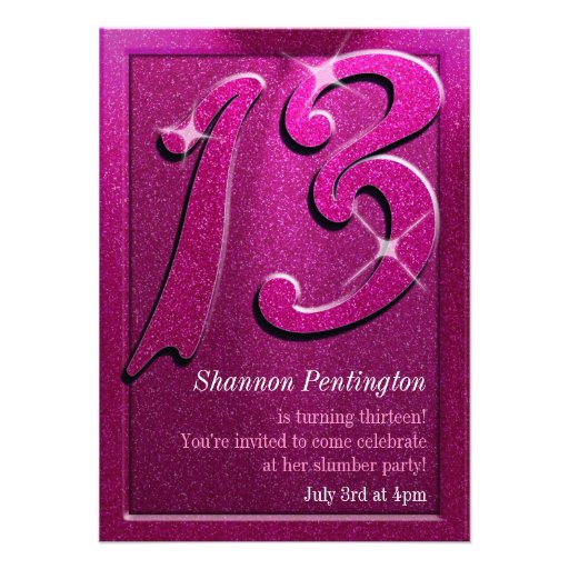 Sparkle Pink 13th Birthday Party Invitations