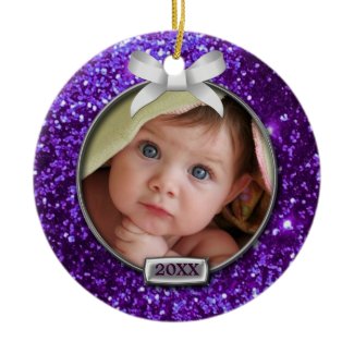 Sparkle Purple/Silver Bow Photo Ornaments