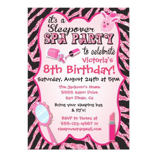 Sparkle Sleepover Spa Birthday Party Invitations (front side)