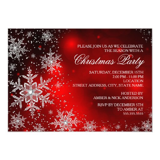 sparkle snowflake red christmas party invite zazzle sparkle snowflake red christmas party invite zazzle