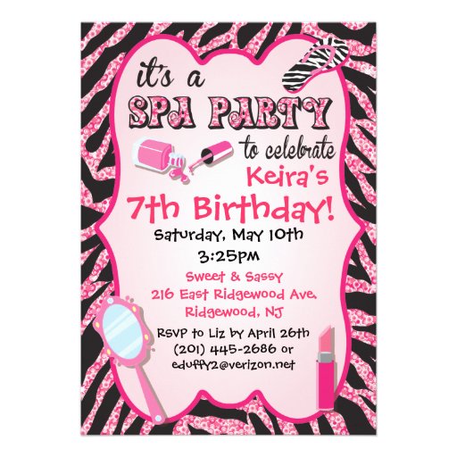 Sparkle Spa Birthday Party Invitations (front side)