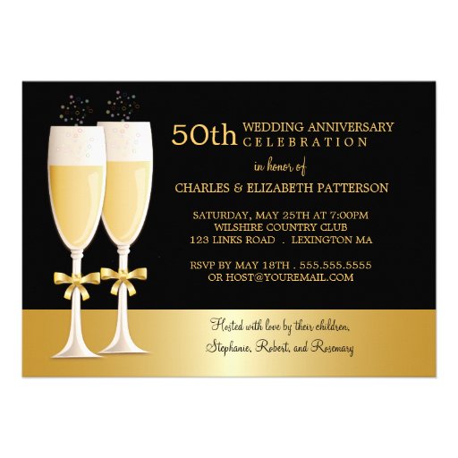 Sparkling Champagne 50th Wedding Anniversary Party Cards