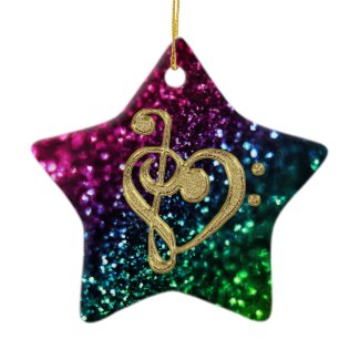 Sparkling Colored Stars with Music Symbols Ornament