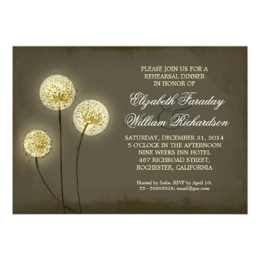 sparkling dandelions rehearsal dinner invitations