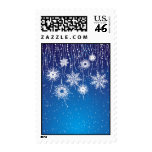 Sparkling Dangling Snowflakes on Blue Postage Stamp