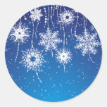 Sparkling Dangling Snowflakes on Blue Sticker