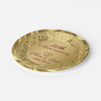 Sparkling Gold 50th Wedding Anniversary 7 Inch Paper Plate