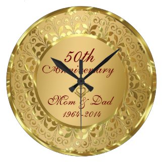 Sparkling Gold 50th Wedding Anniversary Wall Clocks