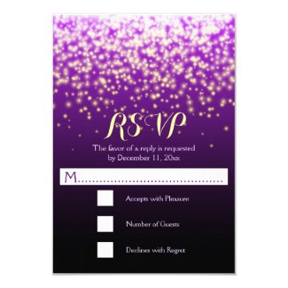 Sparkling lights purple wedding RSVP Announcement Card