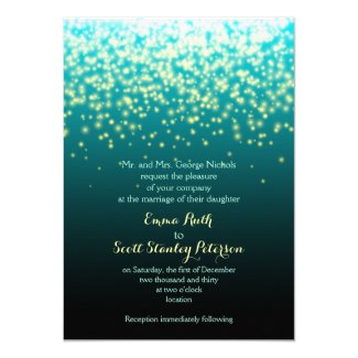 Sparkling lights teal blue and aqua wedding invitation cards