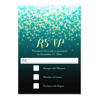 Sparkling lights teal blue and aqua wedding RSVP