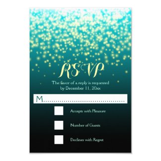 Sparkling lights teal blue and aqua wedding RSVP Invitations