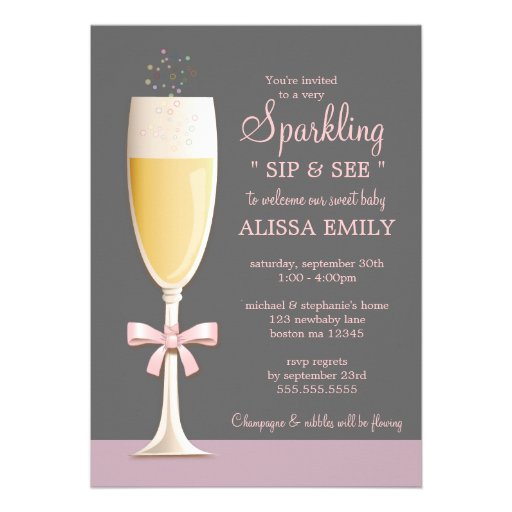 Sparkling New Baby Girl Sip and See Invitation