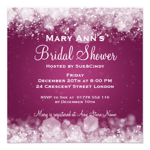 Sparkling Night Plum Elegant Bridal Shower Custom Announcements