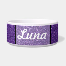 Sparkling purple glitter pet bowl.