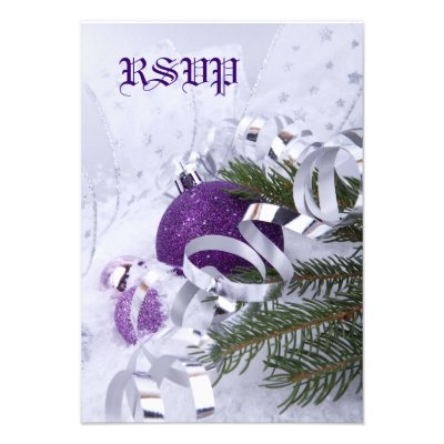 Sparkling Purple Ornaments RSVP Card Personalized Invitations