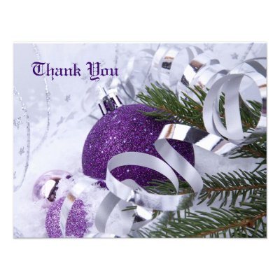 Sparkling Purple Ornaments Thank You Card Personalized Invitations