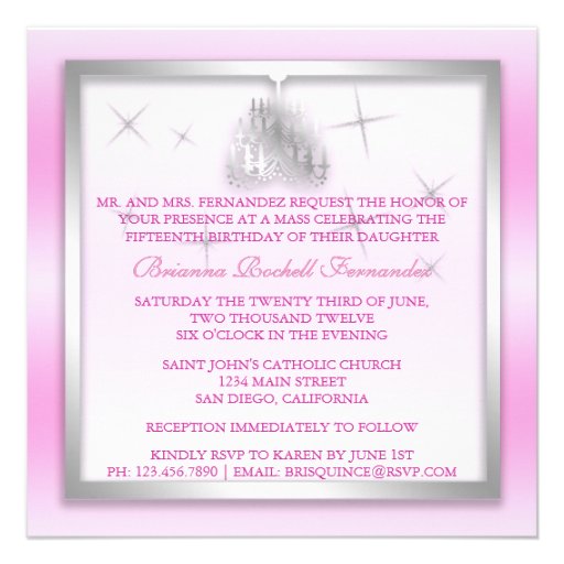Sparkling Quinceanera Invite Light Pink Silver