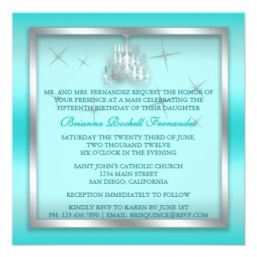 Sparkling Quinceanera Invite Teal Silver White