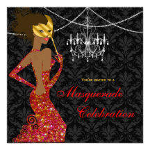 Sparkling Red Black Masquerade Diva Invitation