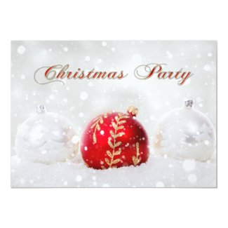 Sparkling Snow Christmas Baubles Party Invitation