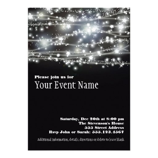 Sparkling Stars Black and White Party Invitation (front side)
