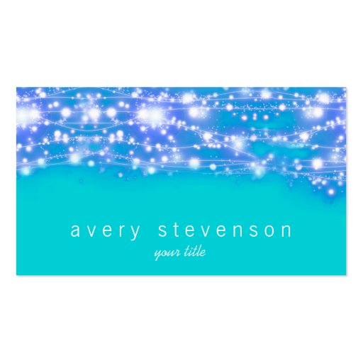 Sparkling Stars Blue and Turquoise Festive Business Cards (front side)