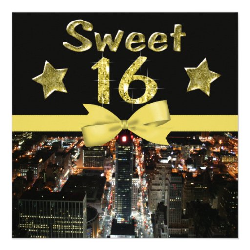 Sparkling Stars Sweet 16 In City Lights Custom Announcements