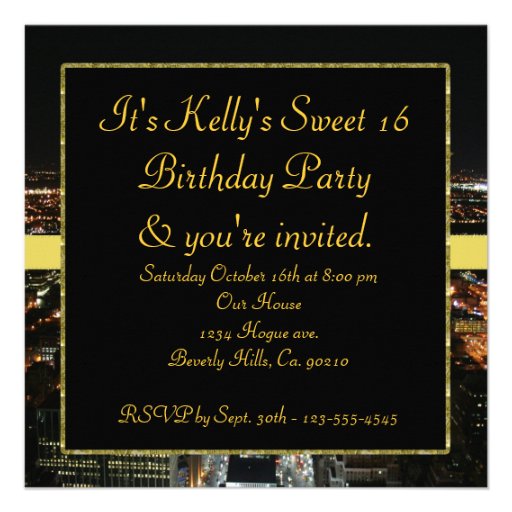 Sparkling Stars Sweet 16 In City Lights Custom Announcements