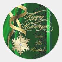 Sparkling Swirls Snowflake Holiday Green Sticker