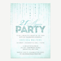 Sparkly Aqua Glitter 21 Again Party Invitation invitations