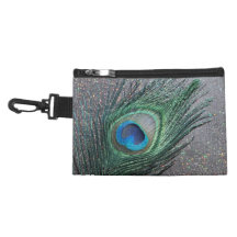 Sparkly Black Peacock Feather Still Life Accessory Bags