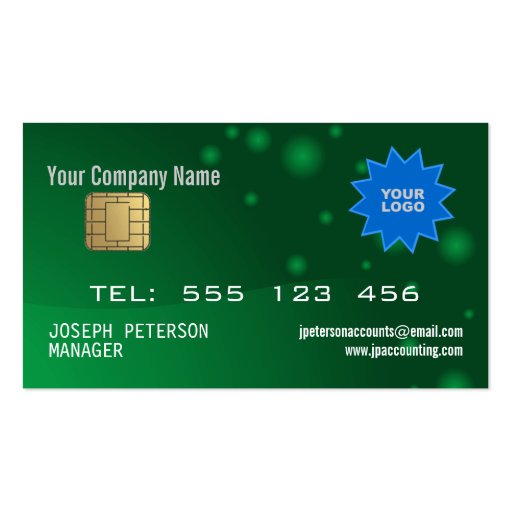 Sparkly Credit Card Green Business Card (front side)