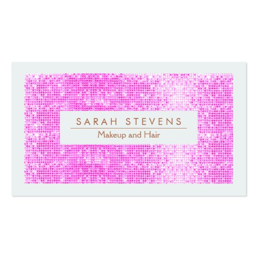 Sparkly FAUX Pink Sequins Makeup and Hair Business Card Template (front side)