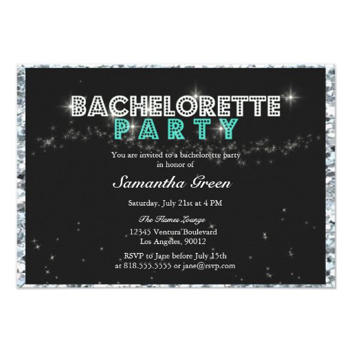 Sparkly Glitter Teal Bachelorette Party Invitation (front side)