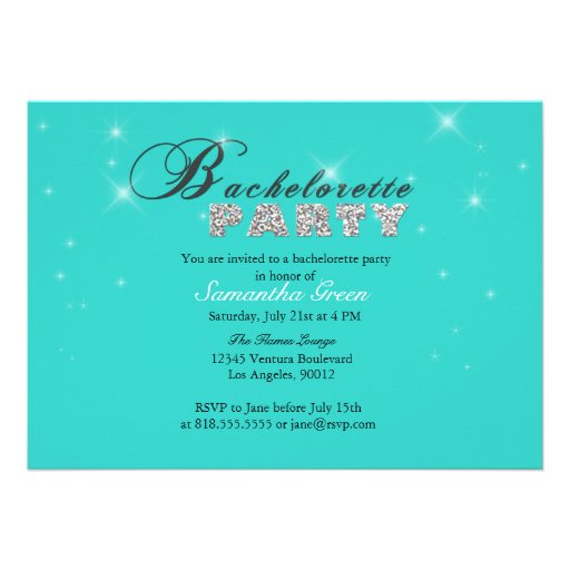 Sparkly Glitter Teal Bachelorette Party Invitation