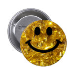 Sparkly Gold Bling Smiley Pinback Buttons