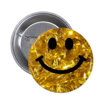 Sparkly Gold Bling Smiley Pinback Buttons