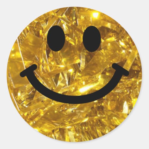 Sparkly Gold Faux Bling Smiley Classic Round Sticker Zazzle