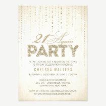 Sparkly Gold Glitter 21 Again Party Invitation invitations