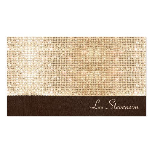 Sparkly Gold Sequins and Brown Linen Look Business Card Templates (front side)