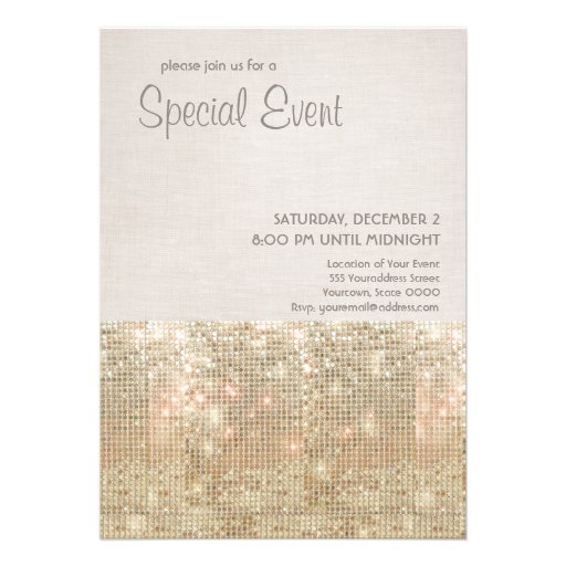 Sparkly Gold Sequins Festive Party Invitation (front side)