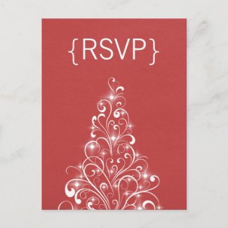 Sparkly Holiday Tree RSVP Postcard, Red postcard