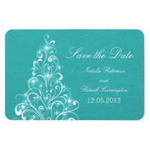 Sparkly Holiday Tree Save the Date Magnet, Aqua